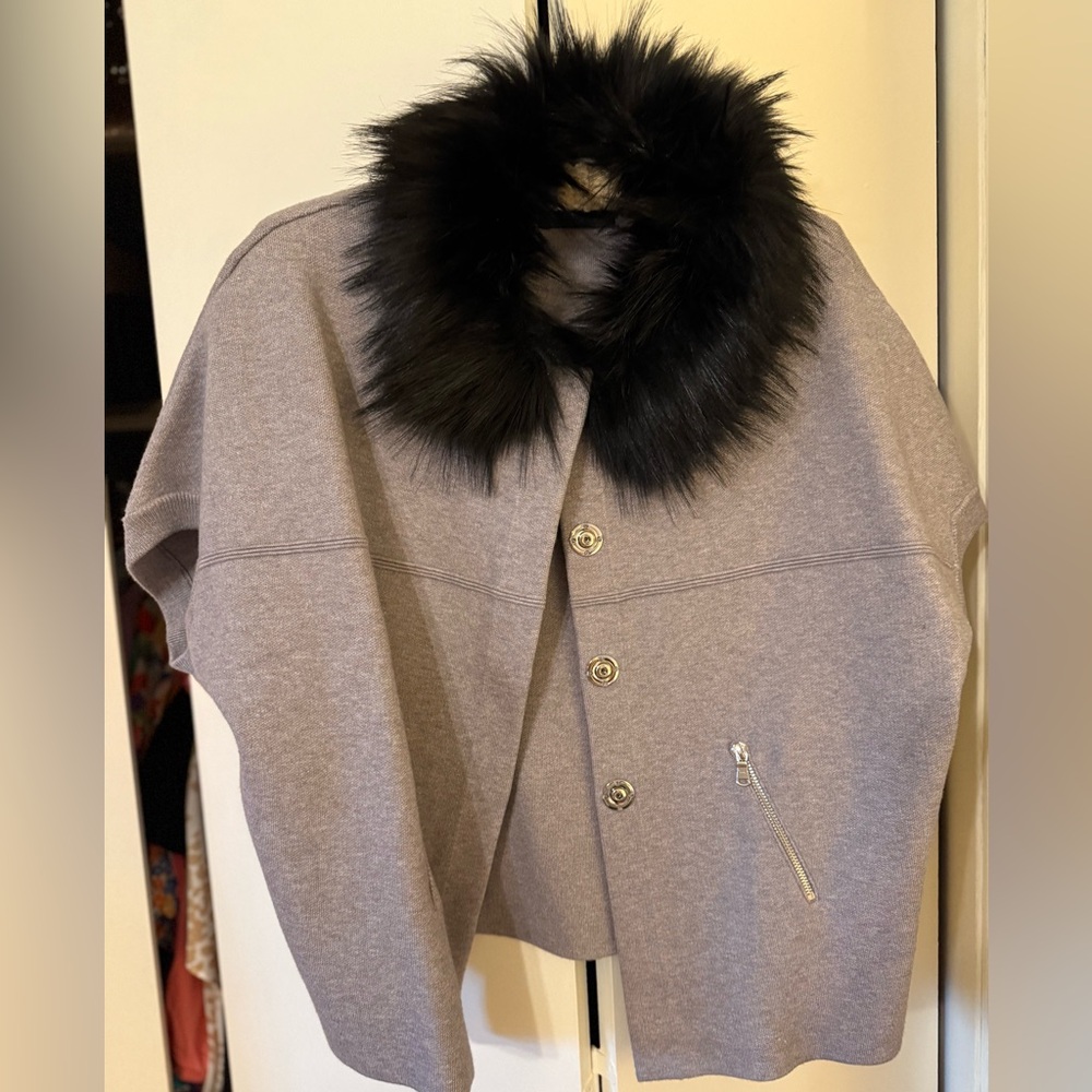 Gray Vest with Black Faux Fur Collar